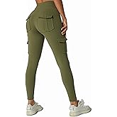 JEGGE High Waist Yoga Leggings with 4 Pockets,Tummy Control Workout Running 4 Way Stretch Cargo Pocket Leggings