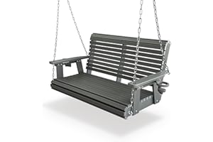 FORTUNE CANDY HDPE Porch Swing with 18/8 Stainless Steel Bolts, Ergonomic Design, Ultra Weather-Resistant, Heavy Duty 1200 LBS, for Outdoor Patio Garden Yard (Gray)
