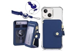 Phone Wallet Stick On,M-Plateau PU Leather Card Holder with Zipper Coin Pocket Compatible with iPhone and iPhone Case for Women with 3M Adhesive and Phone Lanyard Navy Blue