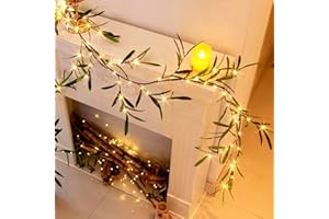 Vanthylit Lighted Artificial Olive Garland, 6FT LED Faux Greenery Vine Garland Lights Battery Operated with Timer for for Mantel Fireplace Wedding Christmas Holiday Home Decor
