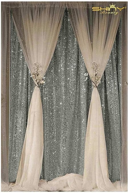 Amazon Com Sequin Curtain Backdrop 2 Panels 4ftx8ft Grey Sheer