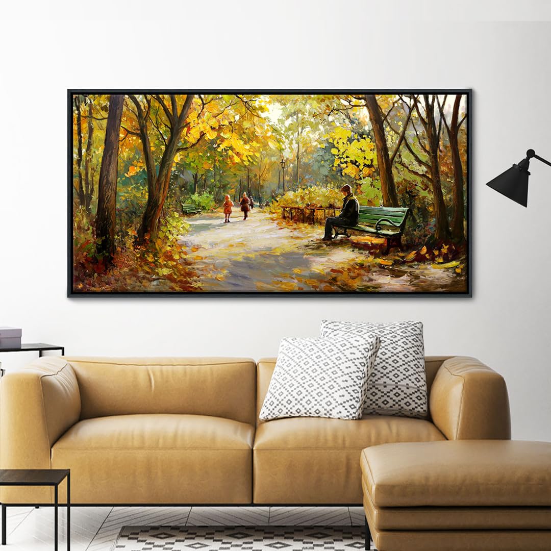 Photo 1 of Forest Canvas Wall Art - Gold Large Wall Decor for Living Room Fall Farmhouse Landscape Painting Wall Pictures Office Mural Farmhouse Home Decor 29x58 Inches Wood Framed
