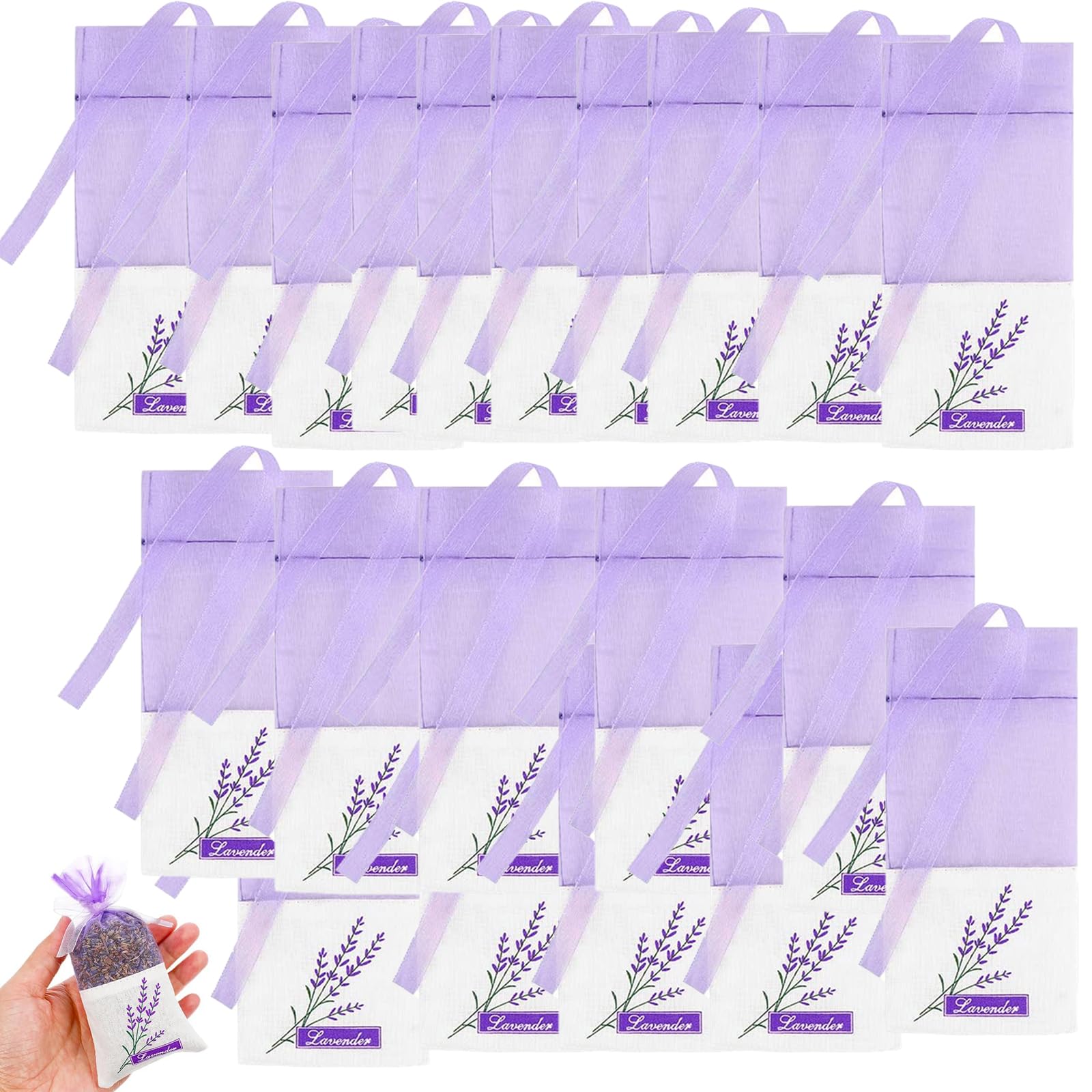 Lavender Bags Empty, 20 Pieces Floral Printing Sachet Empty Purple Drawstring Scent Drawstring Sack Scented Gift Cotton for Spice and Herbs Light Purple