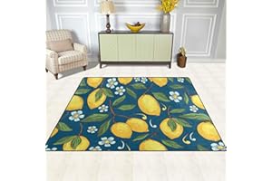 MRMIAN ALAZA Tropical Yellow Lemon Navy Blue Area Soft Non Slip Floor Mat Washable Carpet for Bedroom Living Room 1 Piece 5x7 Feet