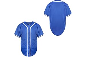 MESOSPERO Blank Baseball Jersey Plain 90's Hip Hop Hipster Button Down Short Sleeve Active T Shirts Uniform for Men S-XXXL