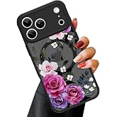 OOK for iPhone 17 Pro Max Case Magnetic Black Cute Flower Floral Design | Slim Translucent Matte [MagSafe Compatible] Full Camera Protection with Screen Protector, Gift giving & daily matching