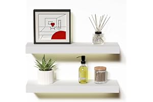 Boswillon 14.9 in White Floating Shelves Set of 2, Wall Mounted Small Shelves, Modern Hanging Shelf for Wall Decor, Display Wall Storage Shelves for Living Room, Bedroom, Bathroom, Kitchen - White