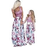 Askwind Mommy and Me Dresses Casual Floral Family Outfits Summer Matching Maxi Dress