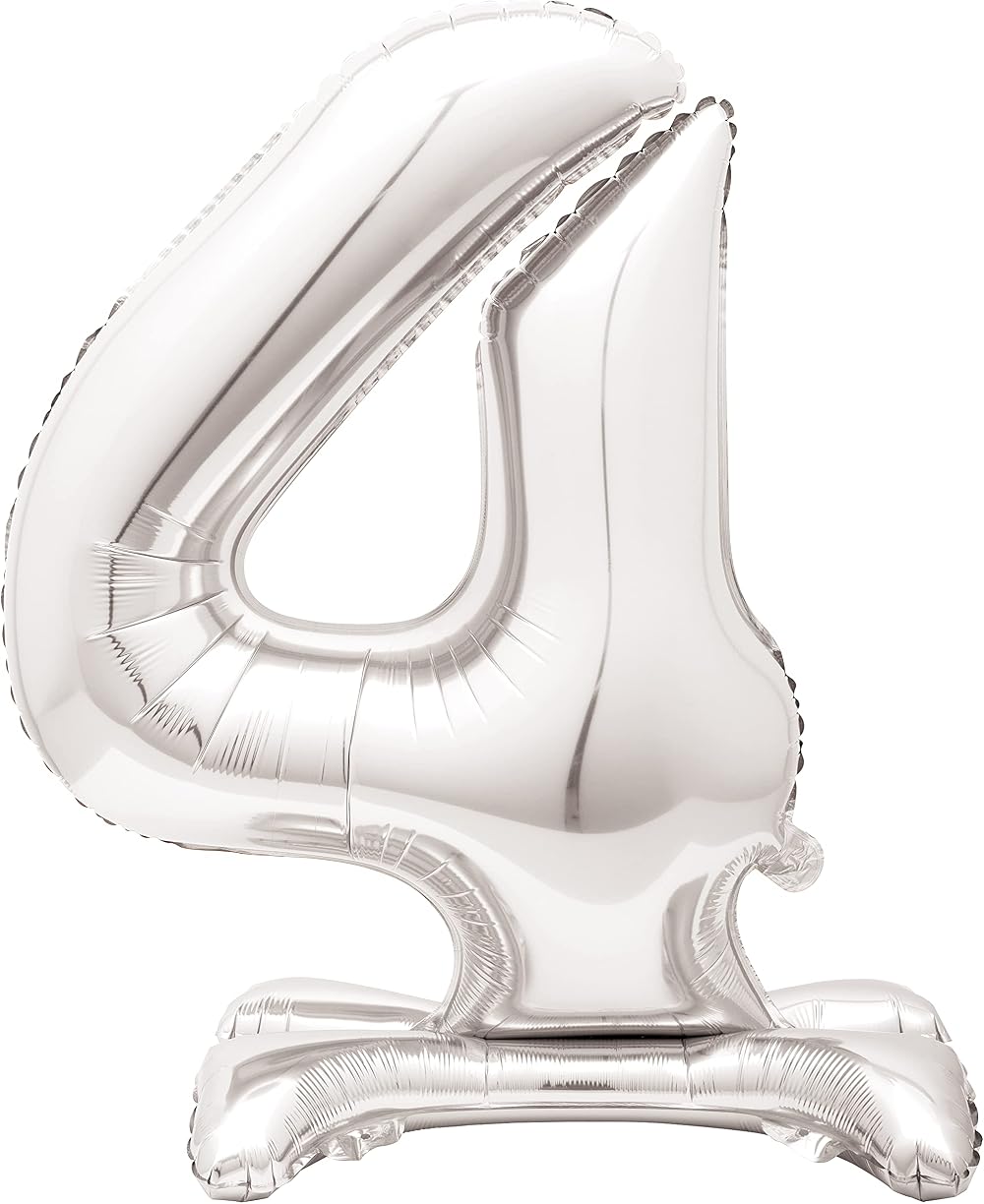 Unique Majestic Silver 4 Foil Balloon 76cm Standalone Party Decor
