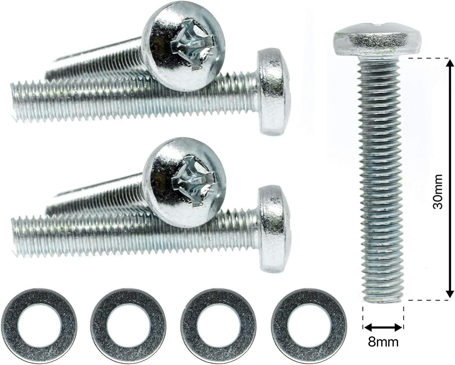 M8 x 30mm TV Wall Mount Bracket Phillips Screws Bolts for TV + Washers H01B, silver - Image 3