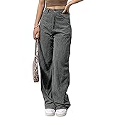 SCUSTY Women's Vintage Corduroy High Elastic Waist Wide Leg Pocketed Pants Trouser