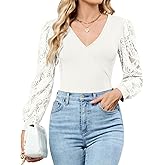 ZAFUL Womens Tops Cross Wrap Deep V Neck Long Sleeve Tops Fall Lace Sleeve Blouse Shirts 2025 Fashion Casual Top