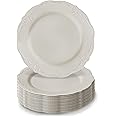 Silver Spoons Party Disposable 10 pc Dinnerware Set | 10 Dessert Plates | Heavyweight Plastic Dishes | Elegant Fine China Look | for Upscale Wedding and Dining (Vintage Collection – Cream | 7.5 Inch)