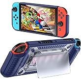 Yznoek Case Compatible with Nintendo Switch OLED 2021, Heavy Duty Protective Console with Kickstand & Hand Grips, Grip Cover Compatible with Nintendo Switch OLED (Blue)