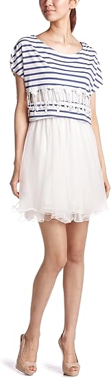 スナイデル Snidel ショートトップスxチュールコンビワンピース Sfob Wht Blu ホワイトxブルー F ワンピース チュニック 通販 Amazon
