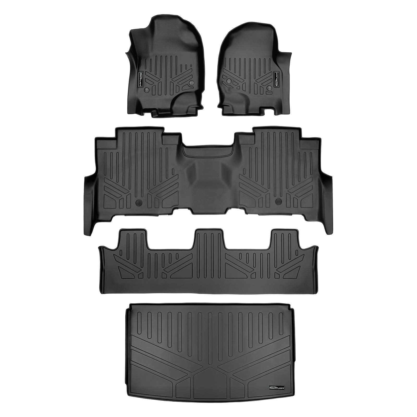 MAXLINER Floor Mats 3 Rows and Cargo Liner Behind 3rd Row Set Black for 2018-2021 Expedition Max with 2nd Row Bench Seat