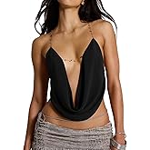 Women Sexy Halter Camisole Deep V Neck Backless Tie Back Sleeveless Cami Crop Top Summer Night Party Club Wear