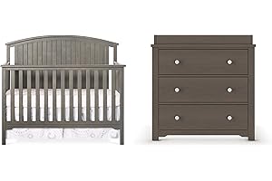 Child Craft Cottage Curve Crib and Dresser Nursery Set, 3-Piece, Includes 4-in-1 Convertible Crib, 3 Drawer Dresser, and Changing Table Topper, Grows with Your Baby (Dapper Gray)