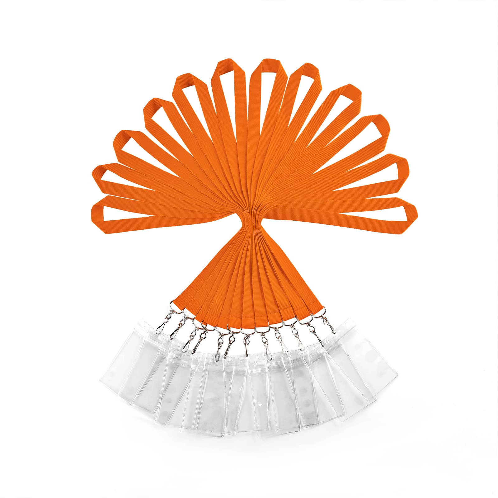 12 Pack Lanyard with ID Card Holder, Durable Rainbow Neck Lanyards Straps with Clear Waterproof Holders in Bulk, Orange