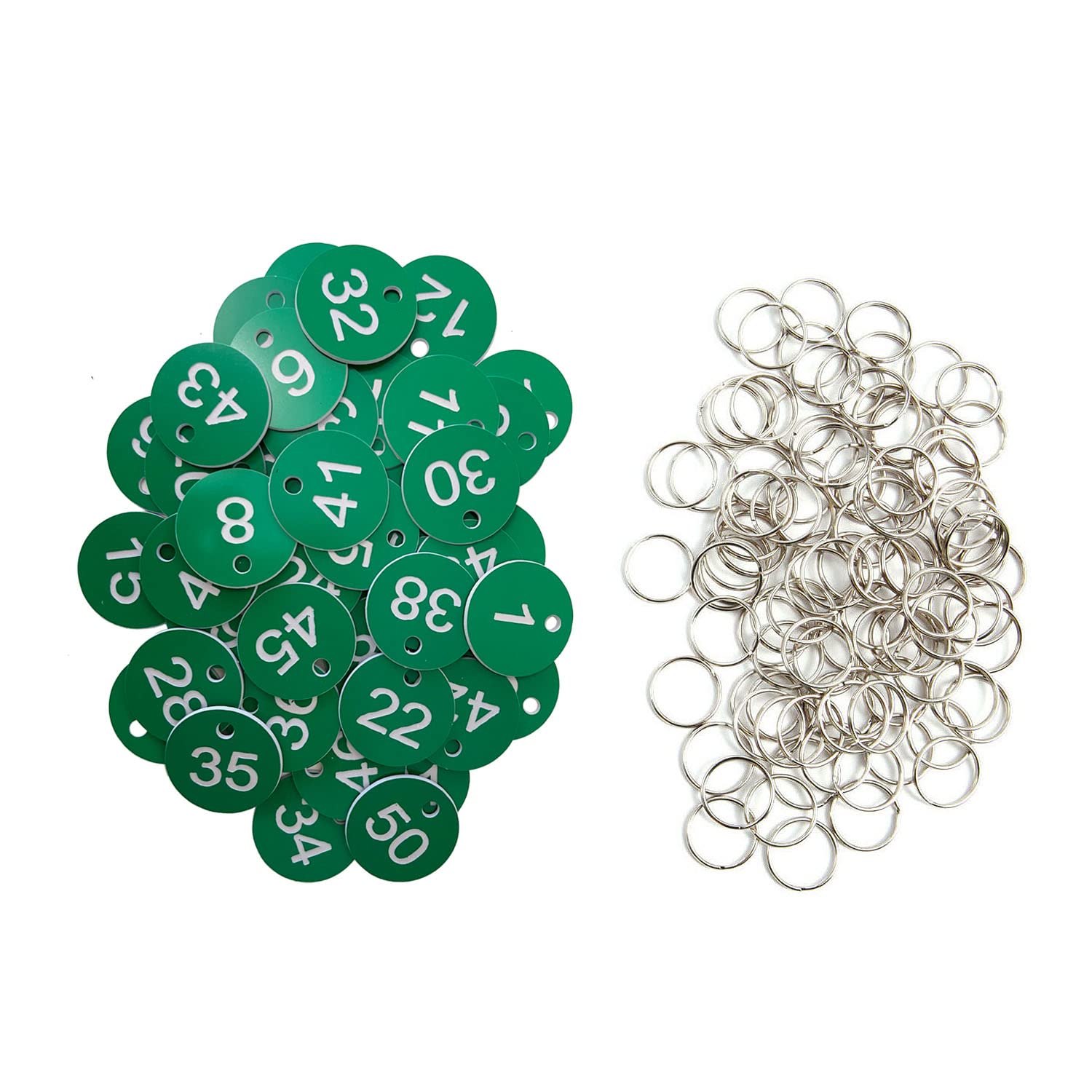 Plastic ID Number Tags Number Labels Key Tags with Key Rings (Green, 1-50)