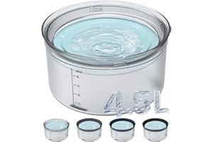 Decflow 1.2Gallon Dog Water Bowl No Spill, 4.5L Large Capacity Spill Proof Dog Bowls with Transparent Floating Disk, No Splash Slow Drinking Dog Bowl for Sloppy Messy Drinkers (Clear)