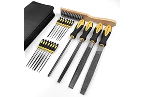 AZUNO 19Pcs Metal File Set in Premium Grade T12 Drop Forged Steel with Carry Case, 4Pcs Flat/Triangle/Half-Round/Round Large 