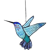 Lolitarcrafts Stained Glass Hummingbird Window Hangings with Flowers, Bird Stained Glass Suncatcher for Window Decor Hummingbird Gifts for Mom,Bird Lovers (Blue A)