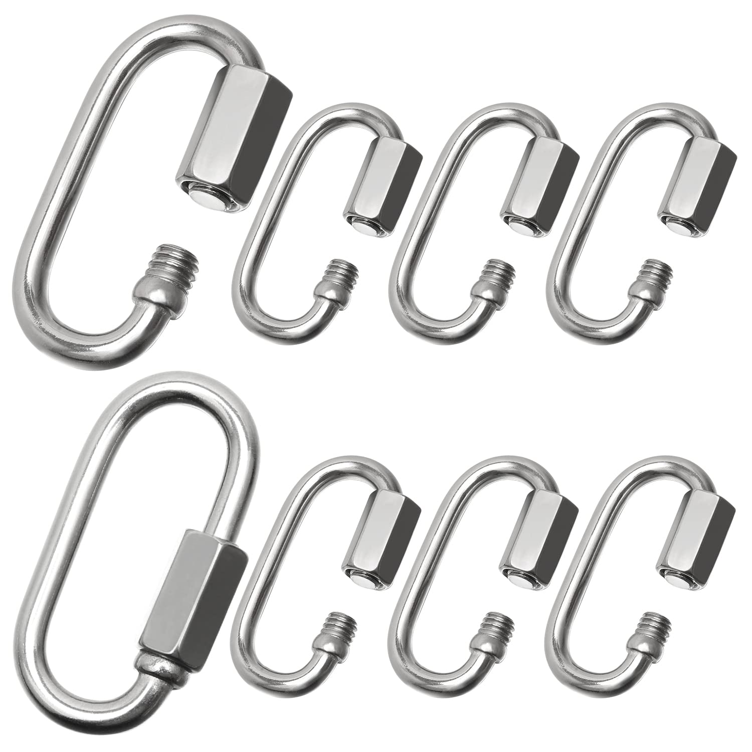8 Pcs Stainless Steel Locking Carabiner, Quick Link Chain Connector Heavy Duty, for Climbing, Fishing, Hiking, Traveling