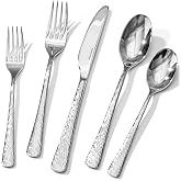 20 Pcs Silverware Set 18/10 Stainless Steel Hammered Flatware Set for 4 | Hammered Mirror Polished Ripple Handles, Dishwasher Safe, Rust Resistant, for Home Kitchen, Wedding, Party, Housewarming Gift