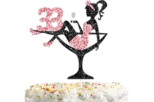 LISIMY Sitting Girl Cake Topper Picks for Girl Lady 33rd Birthday Makeup Spa Theme Party Decoration Supplies 33 Silhouette High Heeled Girl Cake Decor Rose Gold Glitter