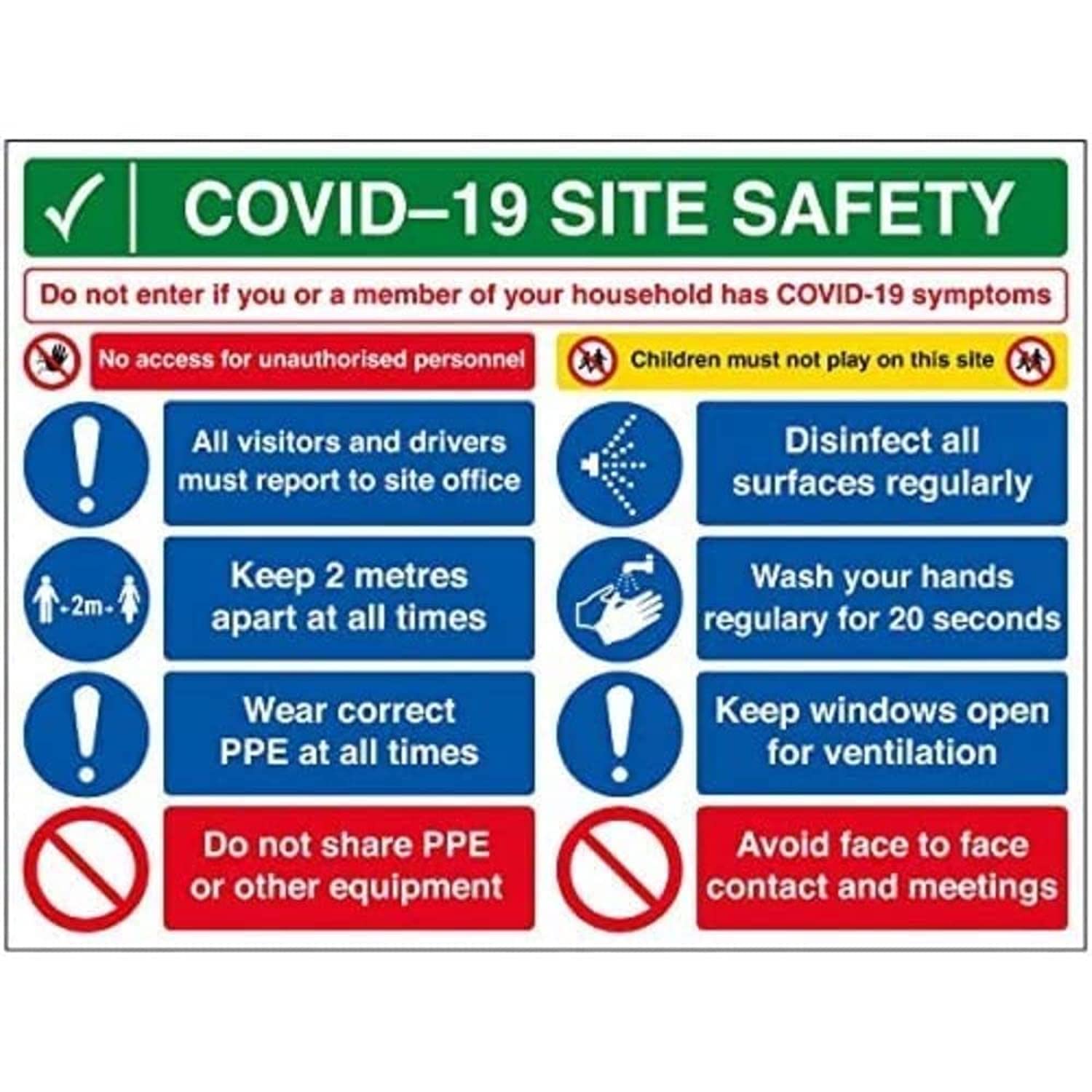 V Safety Covid-19 Site Safety Sign - If You Have Symptoms - 600mm x 450mm - 2mm Rigid Plastic