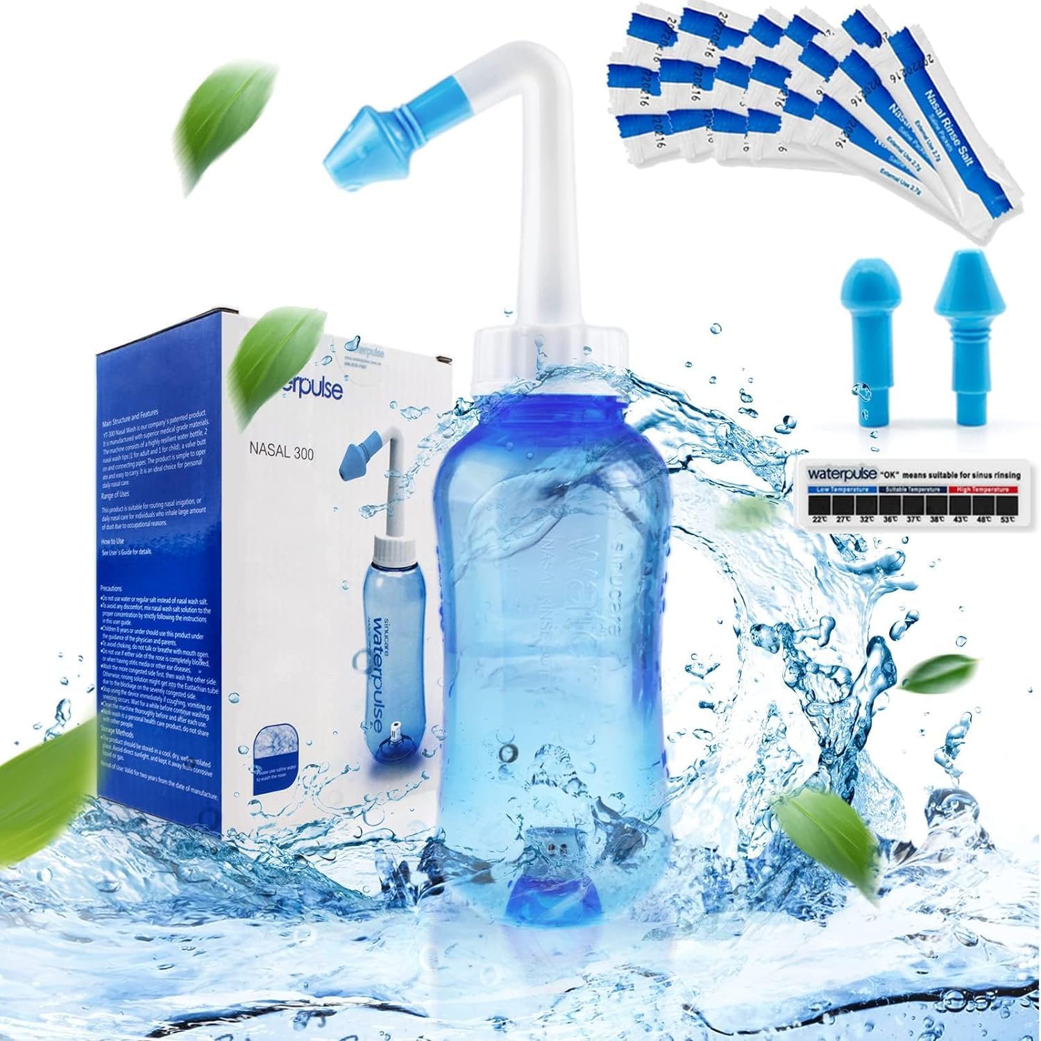 Sinus Rinse Kit,Nasal Rinse,Sinus Rinse,Neti Pot,Sinus Relief,Neti Pot Sinus Rinse Kit,300ml Neti Pot Sinus Rinse Kit (60 Packets Nasal Wash Salt)