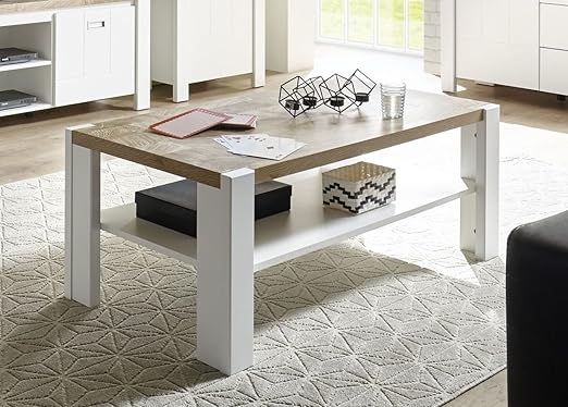 Moebel Dich Auf Couchtisch Melly Tischplatte Ummantelt Westminster Eiche Untergestell Weiss Amazon De Kuche Haushalt