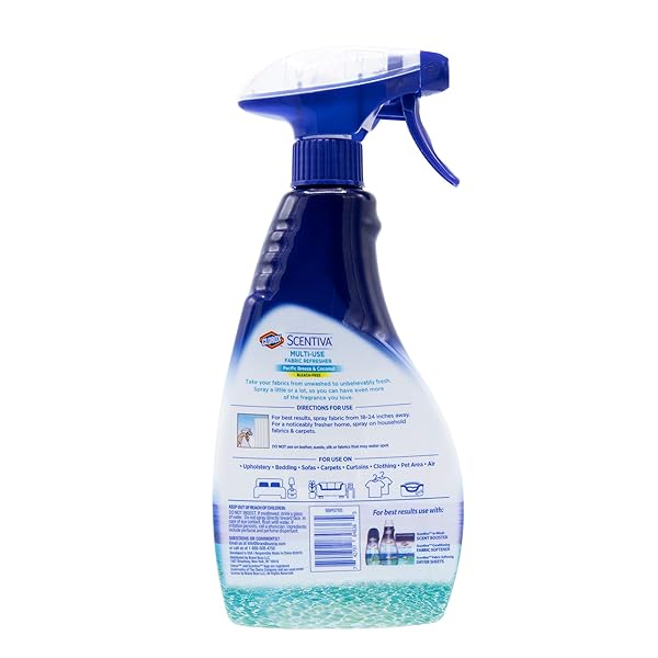 CLOROX SCENTIVA FABRIC REFRESHER SPRAY FOR HOUSEHOLD HOME FABRICS, ODOR REFRESHING SPRAY FOR UPHOLSTERY, CURTAINS, BEDDING AND CARPETS, PACIFIC BREEZE COCONUT SCENT, 16.9 FL OZ