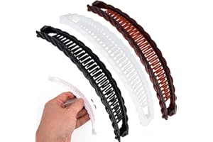 Winsyison 3pcs Banana Hair Clips, Non-Slip Large Hair Claws for Women, Classic Double Combs Hairpin Accessories for Thick Thin Fine Curly Straight Long Short Hairstyles- Brown & Black & White