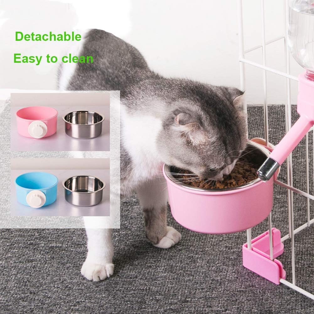 Pet Crate Hanging Bowl Dog Cage Water Bowl Removable Stainless Steel Food Bowl 2-in-1 Mounted Feeder Bowl with Bolt Holder for Kennel Cage for Small Medium Dogs Puppy Cats Birds - Image 3