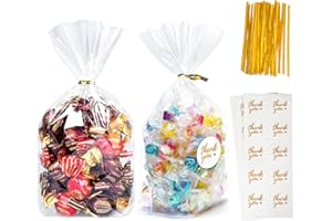 Cherodada Clear Cellophane Treat Bags with Ties, 6"x 9" (100 pcs) Bottom Gusset Bags, Clear Gift Bags for Party Favor, Gift Wrapping, Wrapping Candies, Cookies, Chocolates, Popcorn