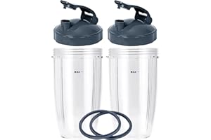 KUBYERTOS 2 Pcs Replacement 24oz Cups for Blender【3 Size Options, 18oz, 24oz, 32oz】with Two Flip Top To Go Lid, Rubber Seals, Compatible with NutriBullet 600w and 900w Blender Accessory.