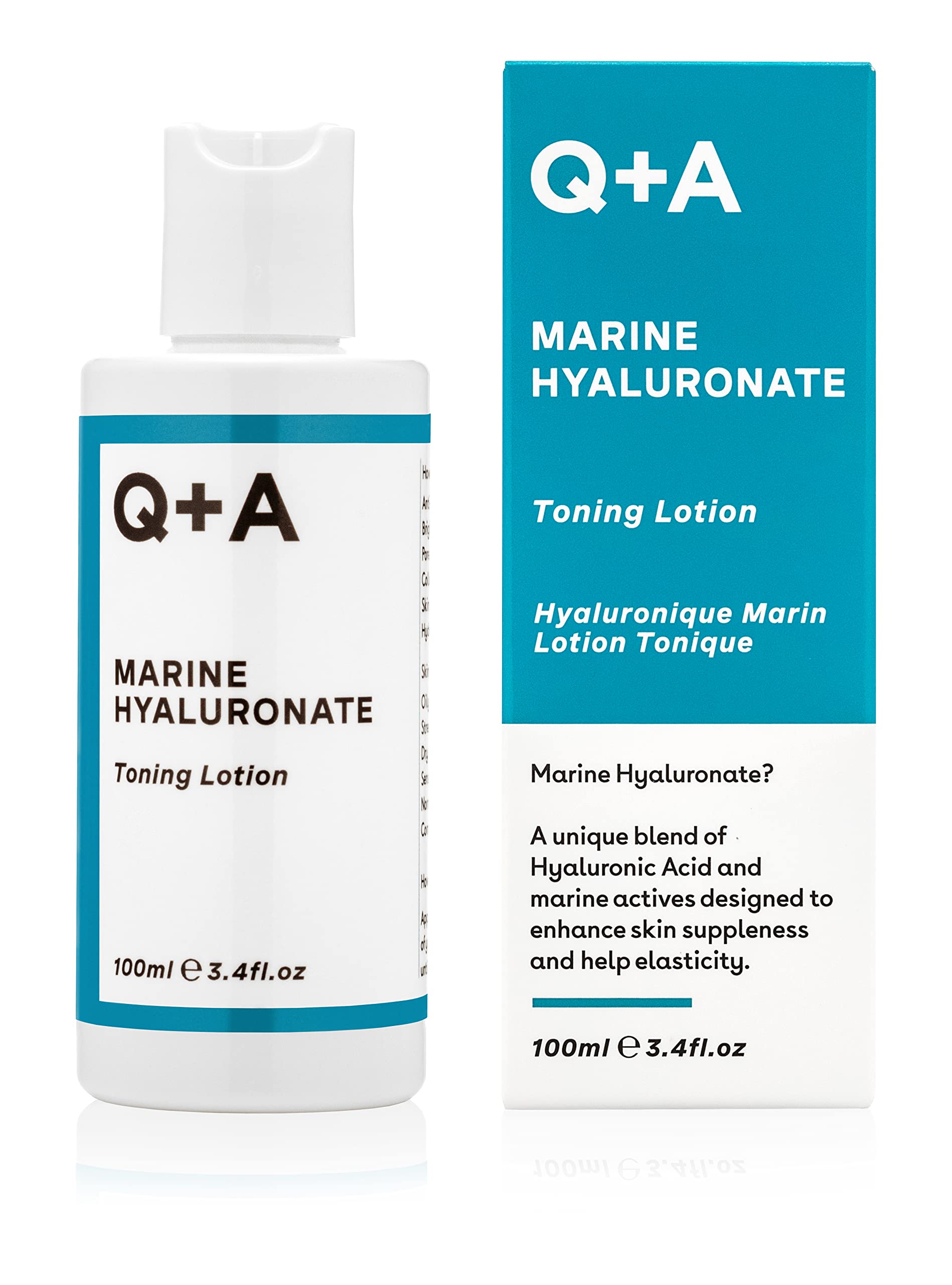 Q+A Marine Hyaluronate Toning Lotion, a Face Toner with Hyaluronic Acid and Marine Actives for Skin Suppleness, 100ml