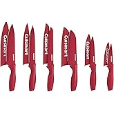 Cuisinart Knife Set, 12pc Ceramic Coated Knife Set with 6 Blades & 6 Blade Guards, Lightweight, Stainless Steel, Durable & Dishwasher Safe (Red)