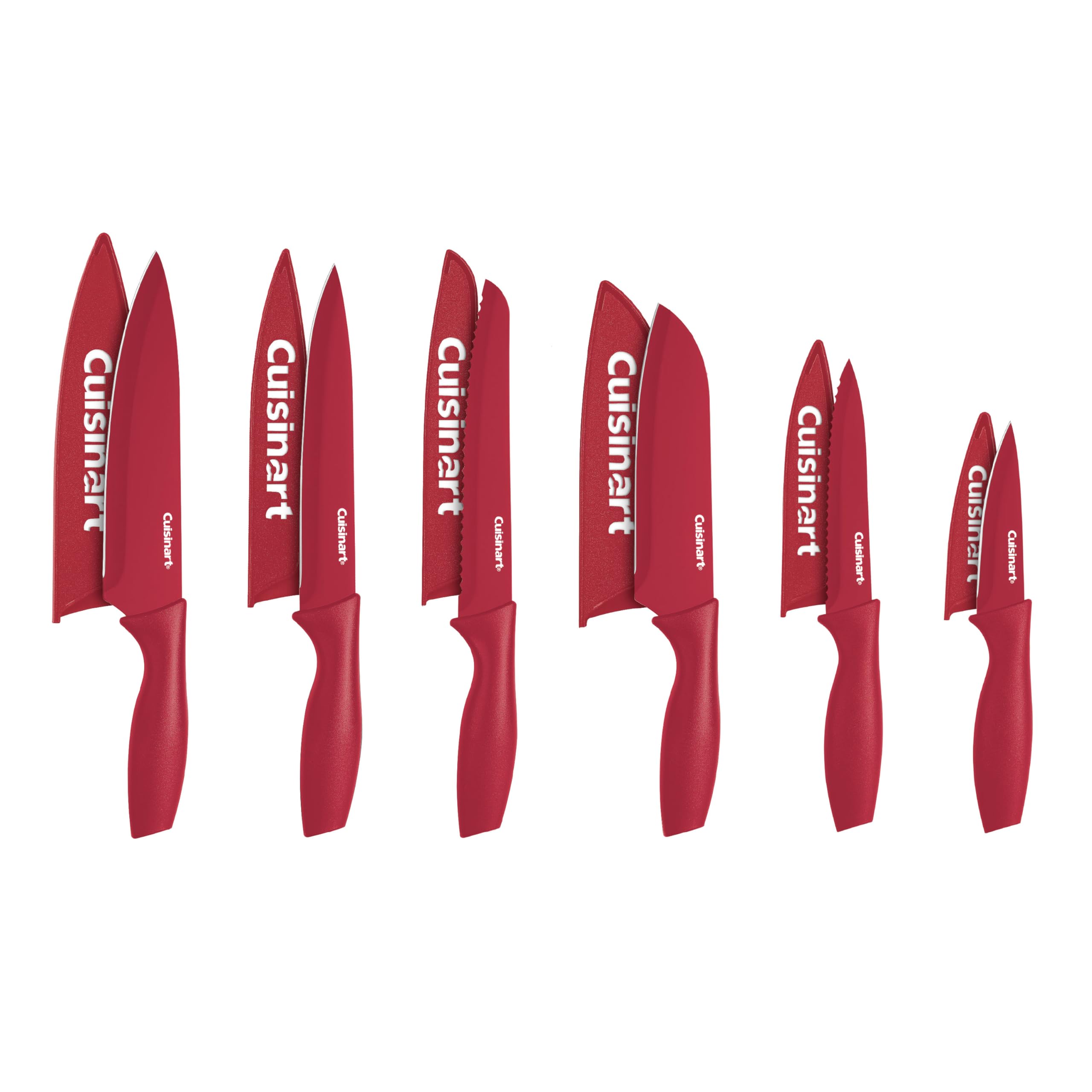 Cuisinart Knife Set, 12pc Ceramic Coated Knife Set with 6 Blades & 6 Blade Guards, Lightweight, Stainless Steel, Durable & Dishwasher Safe (Red) Image