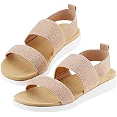 Girls Sandals Open Toe Kids Summer Flat Sandals Casual Fashion Dress Shoes with Elastic Straps