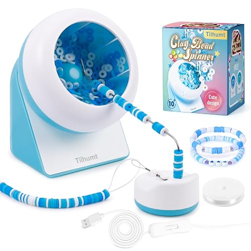 Tilhumt Clay Bead Spinner, Electric Bead Spinner for Jewelry Making, Friendship Bracelets Maker with Needle and Elastic String, Patent Design, Blue (Beads Not Included)