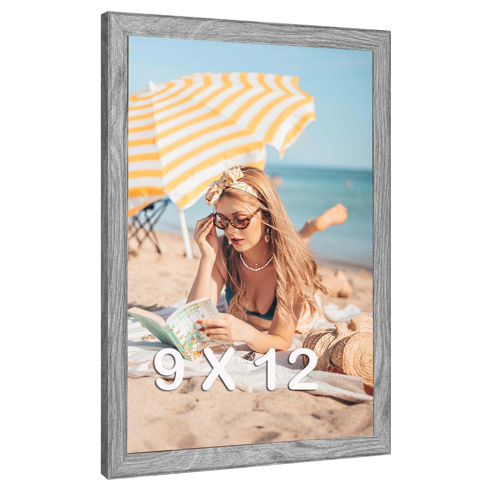 Photo 1 of 9x12 Wood Frame Gray, Rustic Natural Grey Wooden 12x9in Poster Picture Frame, Distressed 9 x 12inch Woodgrain Gallery Photo Frame with HD Plexiglass, Horizontal Vertical Wall Mounting Display 1pcs