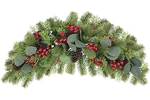 U'Artlines Christmas Swag for Front Door, 27.5" Artificial Decorative Swag Decoration with Red Berry, Pine Cone, Berries for Indoor & Outdoor Window Wall Fireplace Mantle Home Holiday Xmas Decor Swag
