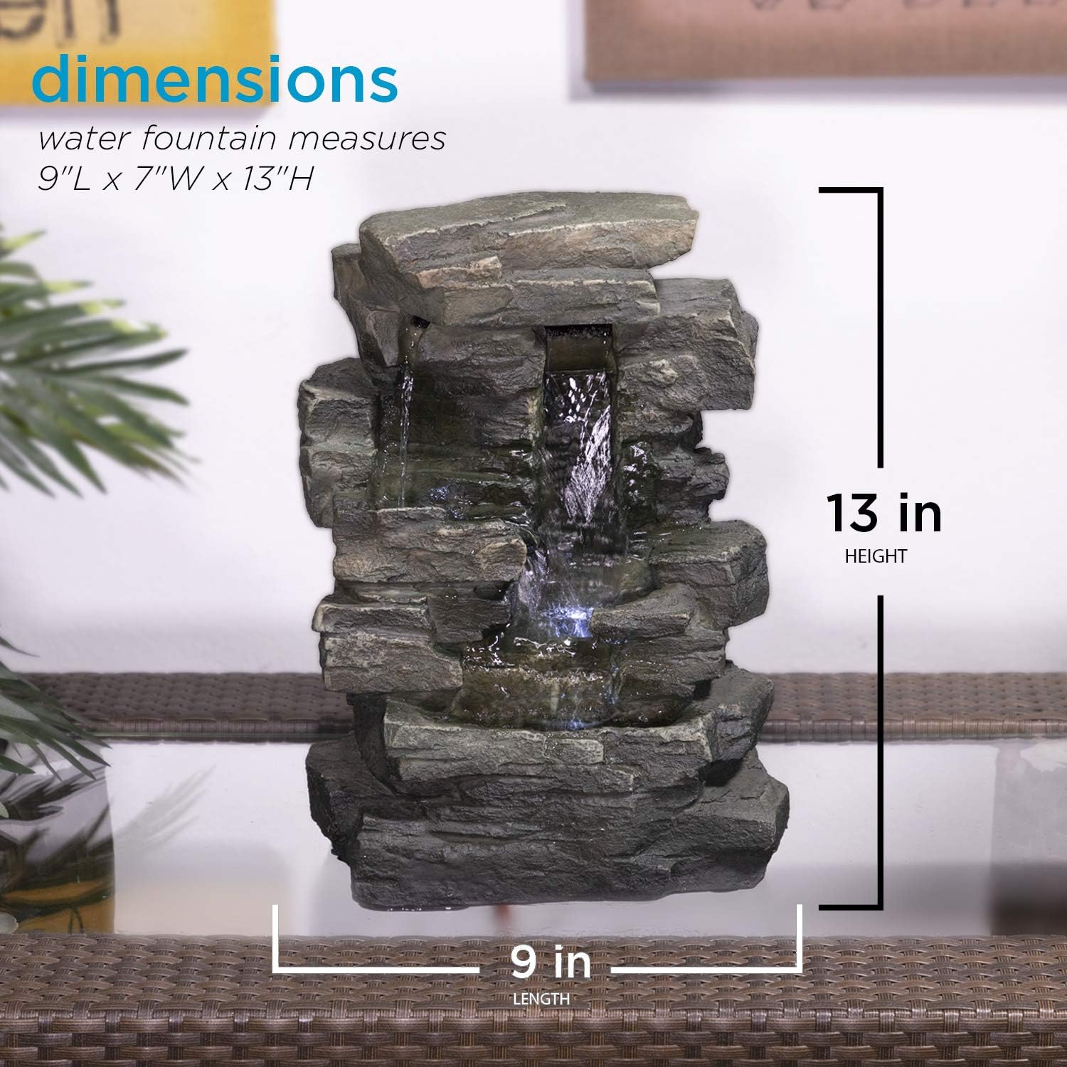 Alpine Corporation WIN220 Waterfall Tabletop Fountain w/White LED Light, 13 Inch Tall, Gray : Tabletop Garden Fountains : Garden & Outdoor