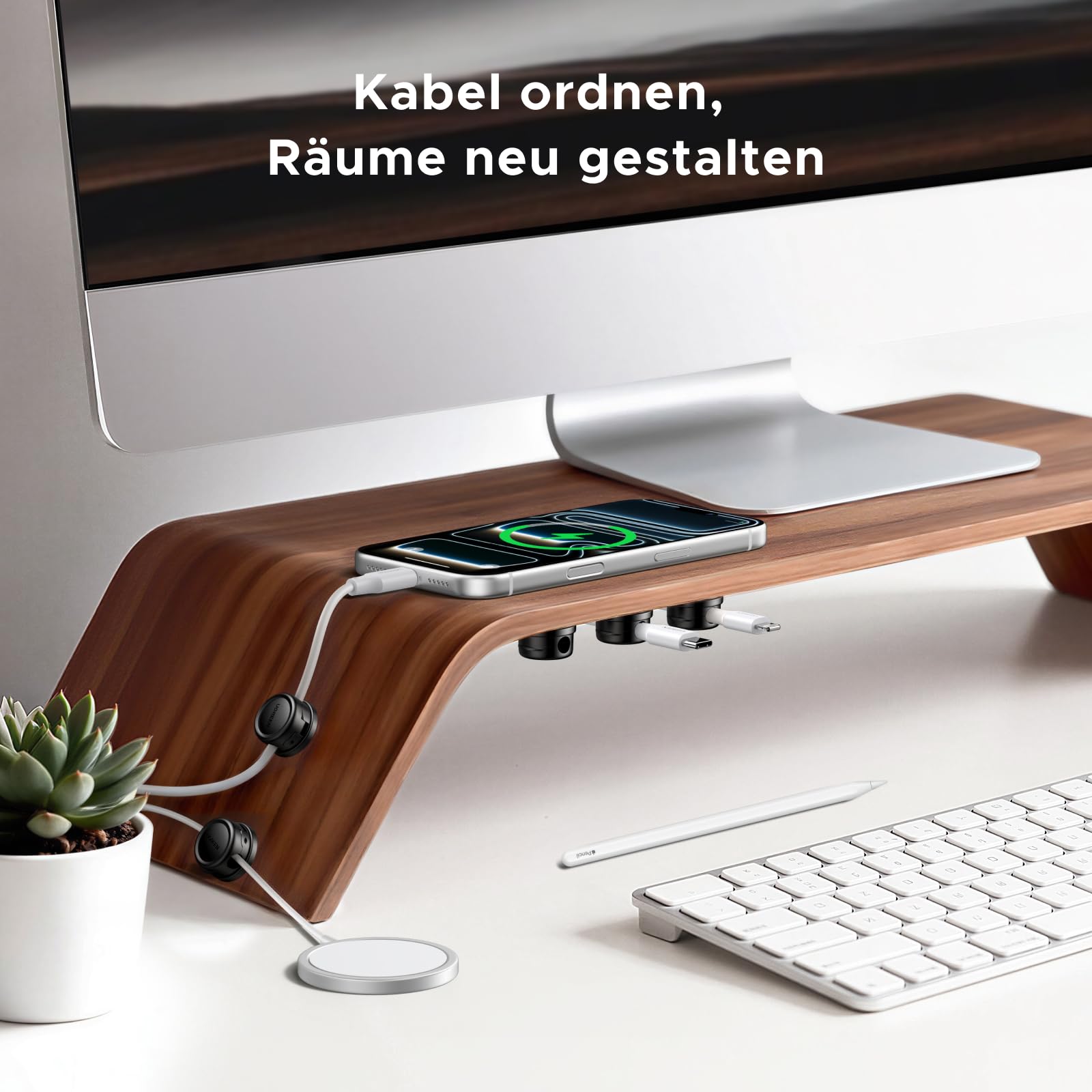 UGREEN 6 Stück Magnetische Kabelhalter Kabelclips 360°Drehbar, Kabelhalter Selbstklebend, Verstellbarer Kabel Organizer, Kabelmanagement für Ladekabel Netzkabel, Kompatibel mit Kabel bis zu 7,5 mm 4