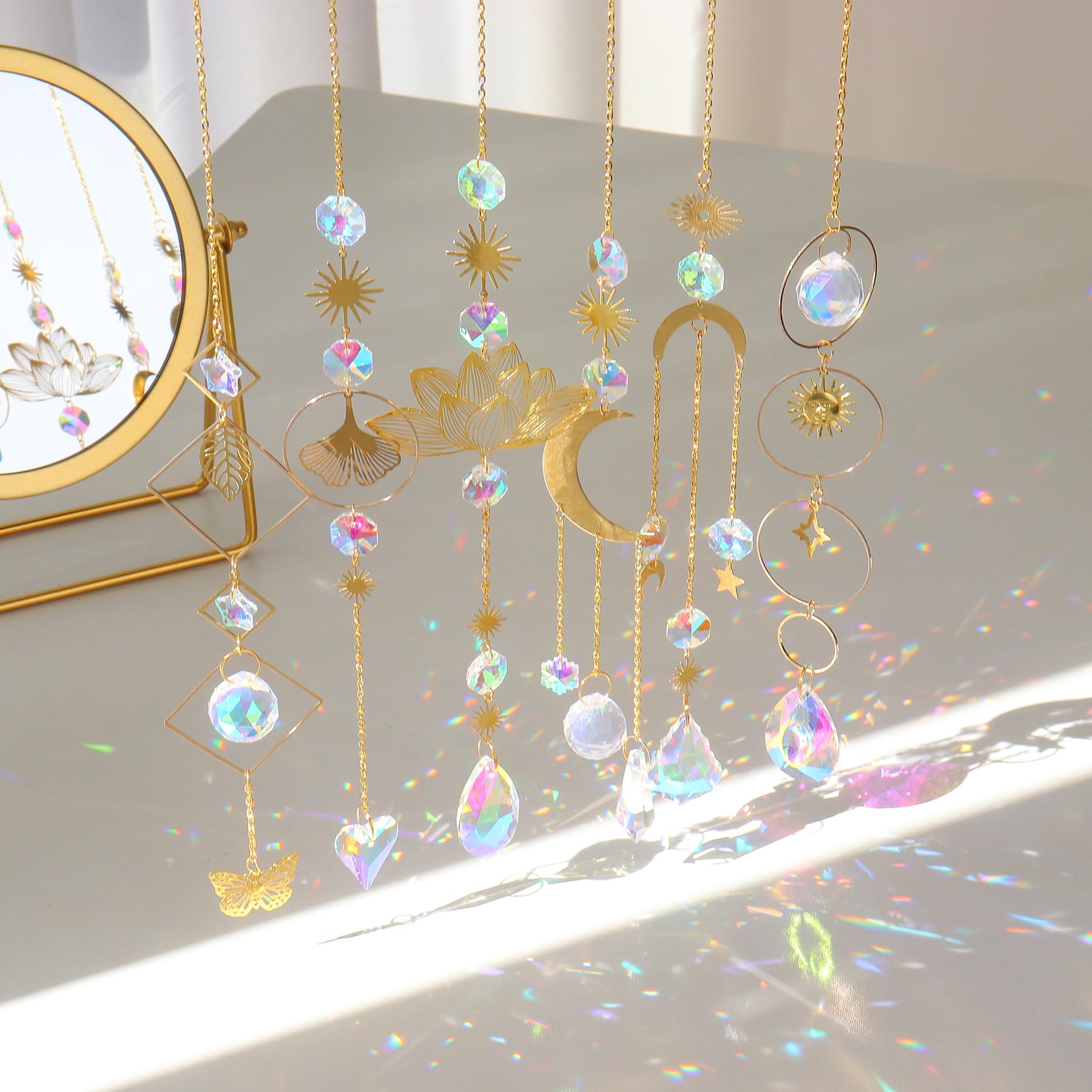 Sun Catcher Crystal Window, Pack of 6 Lotus Beads Pendant Decoration, Hanging Window Decoration, Crystal Suncatcher, Rainbow Suncatcher Crystal, Rainbow Crystal Pendant, Home Garden Decoration