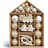 BYOFI Ornaments for Christmas Trees,74 Count Gold Christmas Tree Decorations, Shatterproof Plastic Hanging Bulbs Decorations Set for Xmas Holiday Party