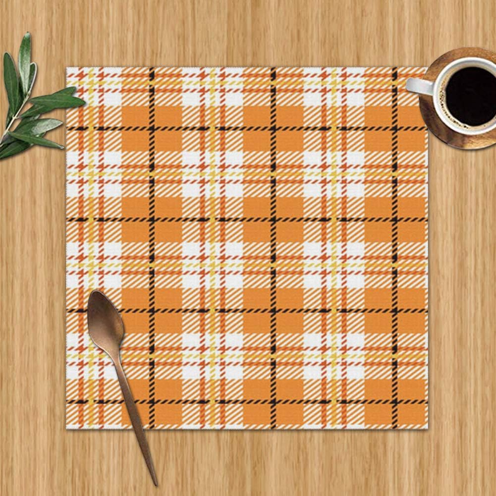 Orange Buffalo Plaid Classic Art Beauty Fashion Set Of 4